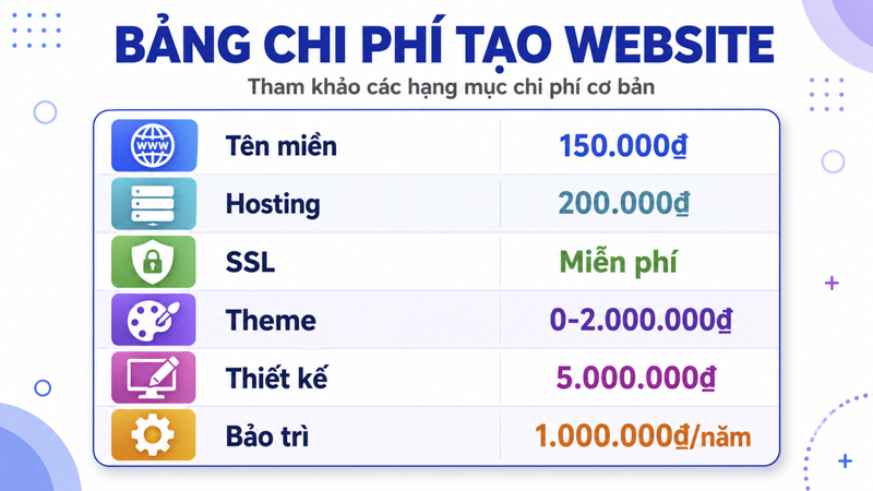 Bảng Giá Chi Phí Tạo Website