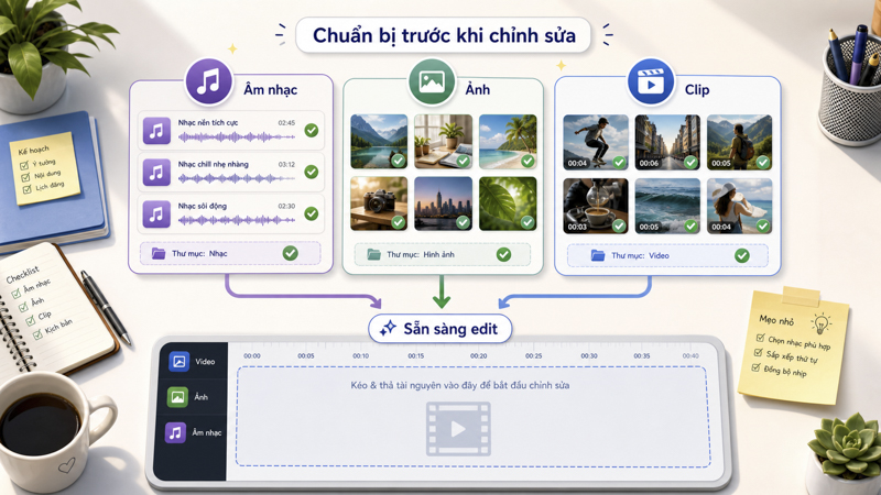 Chuẩn bị nhạc và tư liệu video