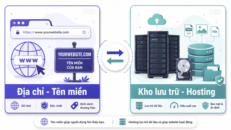 So Sánh Vai Trò Của Tên Miền Và Hosting Trong Website