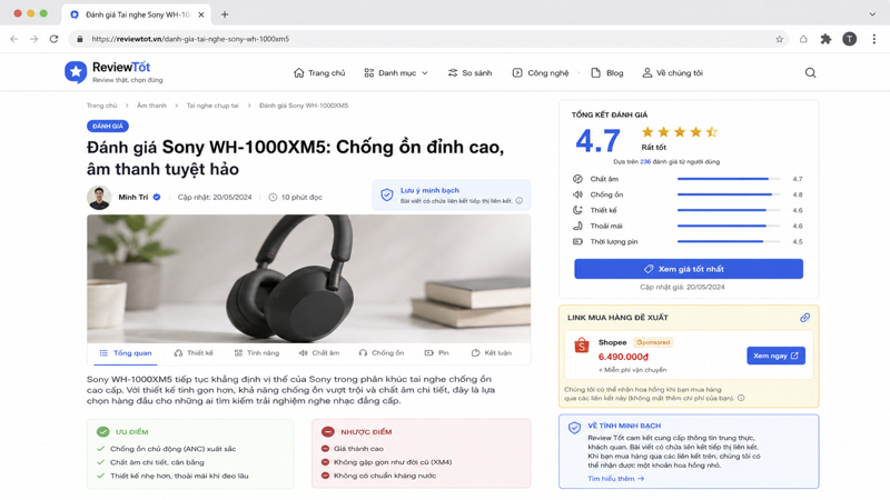 Chèn link affiliate đúng chuẩn và disclosure
