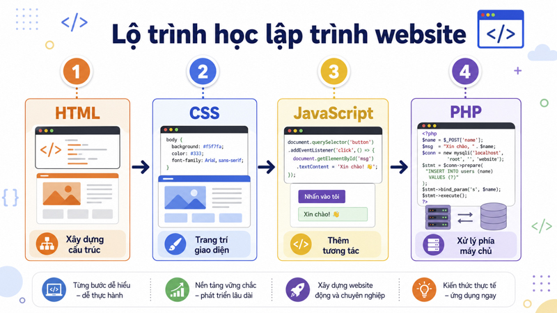 Lộ trình tự học lập trình web cơ bản