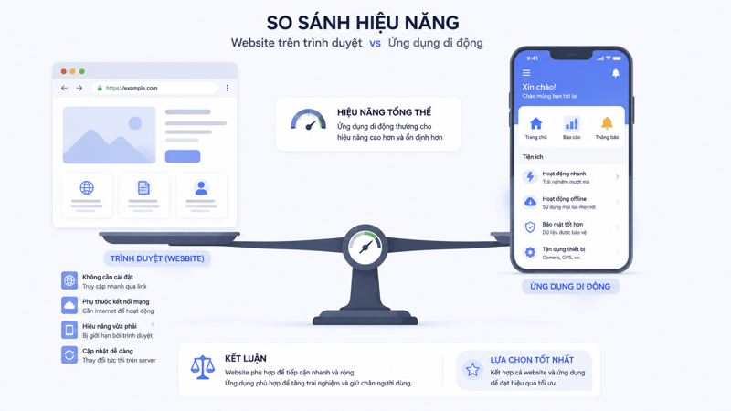 So sánh hiệu năng web và ứng dụng di động