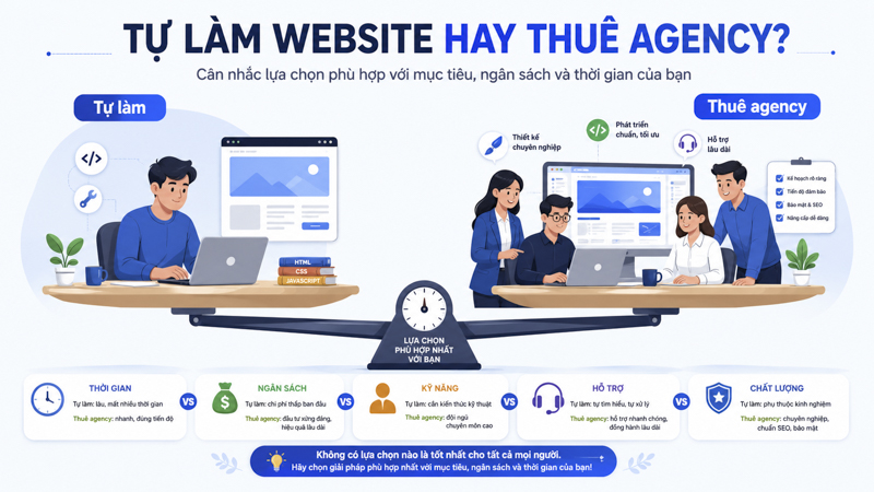 Nên tự tạo hay thuê ngoài làm web công ty