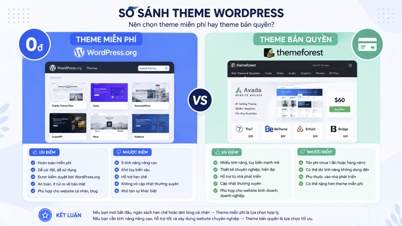 Theme Bản Quyền So Với Theme Miễn Phí